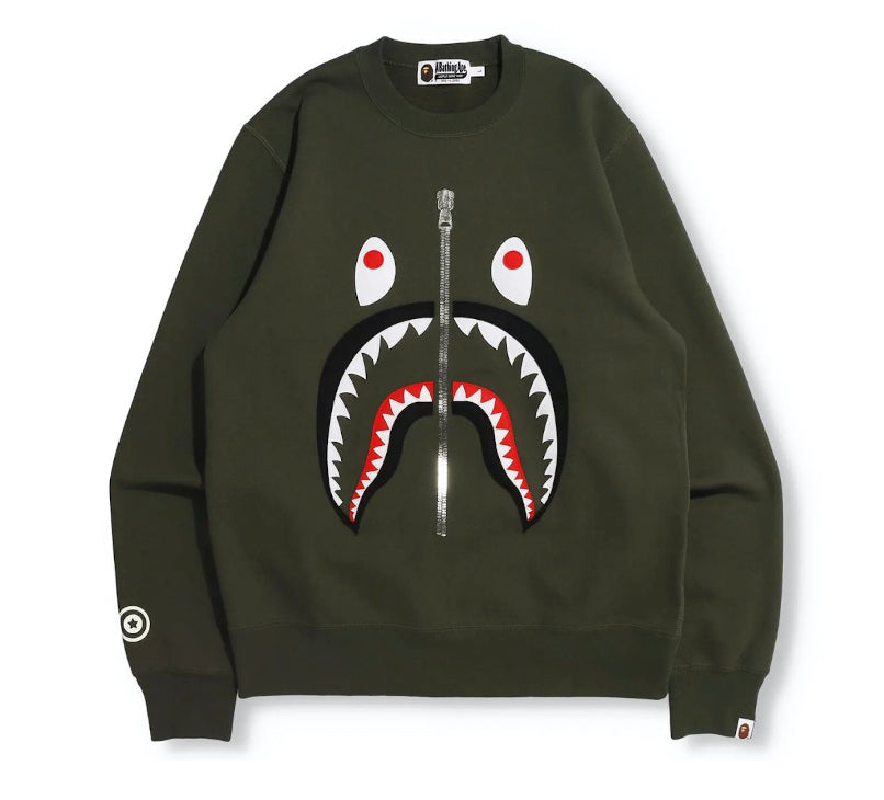 Bape Patched Shark Crewneck Olivedrab